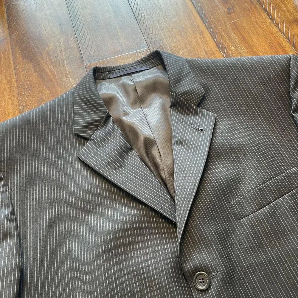 Vintage Burberry London Sport Coat Mens 44R Gray Pinstripe Wool 3 Button Blazer
